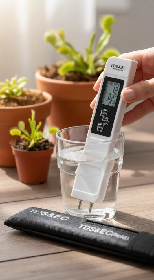 Medidor TDS digital para medir pureza del agua en plantas carnívoras Perú