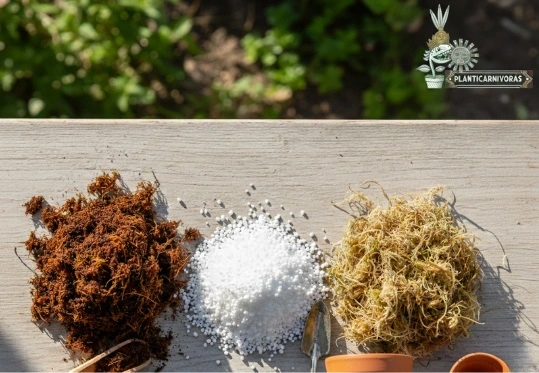 Mezcla de sustrato para plantas carnívoras con turba rubia, perlita y musgo sphagnum Planticarnivoras
